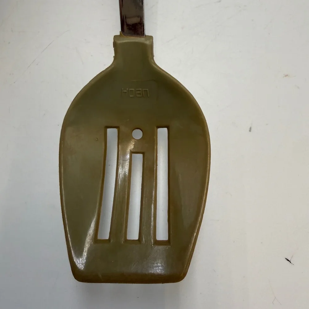 Vintage Hoan Slotted Spatula Turner Nylon Head Stainless Steel White Handle